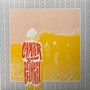 "Camper Van Beethoven" in roten Buchstaben auf einem Mantel. Personen stehen in einer gelben Wiesenlandschaft. 
