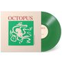 „OCTOPUS“ steht groß oben, „NEWTON FAULKNER“ klein vertikal. Ein stilisierter weißer Oktopus auf grünem Untergrund, grüne Vinylplatte.