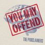 „YOU MAY OFFEND“ in Rot über einem blauen Gehirn, darunter „THE PROCLAIMERS“ in Blau. Illustration., CD