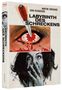Text: "Martine Brochard, John Richardson, Labyrinth des Schreckens." Oben ein bedrohliches Auge mit Messer. Unten Frau in Angst.