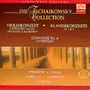 Text: "Die Tschaikowsky Collection, Violinkonzert, Klavierkonzerte, Sinfonie Nr. 6" mit herbstlicher Baumallee., 3 CDs