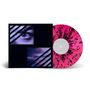 Whirr/Luster Split. Ein Cover mit abstrakten Bildern von Augen. Die Schallplatte ist pink mit schwarzen Spritzern., LP