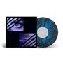 „WHIRR/LUSTER“, „Splitt“. Blau-schwarzes Vinyl mit abstrakter, lila Bildgestaltung und zwei Gesichtern unter diagonalen Linien., Single 12"