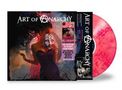 Text: "Art of Anarchy" oben und links auf der Schallplatte. Frau hält Maske. Pink-weiße Vinyl-Schallplatte.