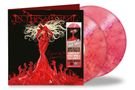 "Rise of the Blood Legion: Greatest Hits" mit Frau in fließendem Rot und Händen. Zwei rosa Schallplatten., 2 LPs