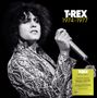 T.REX 1974-1977. Schwarz-weißes Foto eines Mannes mit lockigem Haar und gemustertem Jackett, der ein Mikrofon hält., 5 CDs