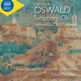 Cover von Henrique Oswalds Musikstücken mit einem städtischen Gemälde und einem blauen "NAXOS" Logo oben links., CD