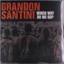 Text: "BRANDON SANTINI WHICH WAY DO WE GO?"
Menschenmenge von hinten, die Kleidung verschiedener Stile trägt.