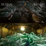 Texte: "Retinal Rivalry" und "Cyprien Gaillard". Oben eine kunstvolle Metallstruktur, unten leere Glasflaschen unter einem runden Licht., LP