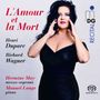 Texte: "L'Amour et la Mort", "Henri Duparc", "Richard Wagner", "Hermine May", "Manuel Lange", "RECiTAL". Frau im schwarzen Kleid.