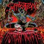 Text: "Suffocation", "Human Waste". Illustration eines düsteren Wesens mit Hörnern, das eine blutige Kettensäge hält., LP