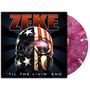 ZEKE oben, darunter 'TIL THE LIVIN' END. Illustration einer Maske mit amerikanischer Flagge und eine pink marmorierte Vinyl-Schallplatte., LP