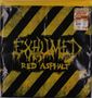 "EXHUMED" und "RED ASPHALT" in gelb auf schwarzem Hintergrund mit gelben Streifen.