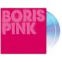 "Boris Pink" in rosa Buchstaben auf pinkem Hintergrund, zwei CDs schimmern in Blau daneben., 2 CDs