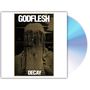 Text oben: "GODFLESH". Text unten: "DECAY". Abstrakte, düstere Illustration in Erdtönen. Links CD-Hülle, rechts CD., CD
