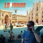Texte: "LB Junior" oben, "Echoes of Dreamwold" unten. Eine belebte Stadt mit Gebäuden und Person am Telefon im Vordergrund., LP