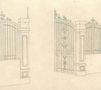 Illustration eines kunstvoll verzierten Tors mit dekorativen Eisengittern und Mauerpfeilern., CD