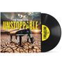 Vinyl mit Cover: Text "THE PIANO GUYS UNSTOPPABLE", ein Piano auf trockener Erde mit dramatischem Himmel., LP
