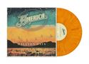 Texte: America, Halcyon Days. Plattenhülle mit Landschaft unter Sternenhimmel und Vinyl in Orange., LP