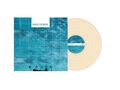 "MINUS THE BEAR" oben auf blauem Raster. Unten fünf Männer. Vinyl daneben in hellem Beige. Cover im Hintergrund., Single 12"