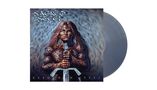 "Sacred Steel" und "Reborn in Steel" sind in einem Fantasy-Design mit einem muskulösen Krieger, der ein Schwert hält., LP