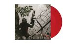 „JUNGLE ROT“ und „FUELED BY HATE“. Eine düstere Illustration mit einer Figur in Gasmaske, Gewehr und Stacheldraht., LP