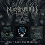 "Never Stop The Madness" oben. Vier Alben: düstere, bedrohliche Illustrationen. Finstere Totenkopf- und Skelettmotive., 3 CDs