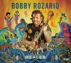"Bobby Rozario" und "Healer" als Texte. Eine bunte, lebhafte Illustration mit einem Gitarrenspieler und mehreren Figuren., CD