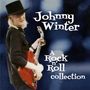 Text: "Johnny Winter, A Rock n' Roll Collection." Ein Gitarrist mit Hut spielt Gitarre vor einem verschwommenen blauen Hintergrund., 2 CDs