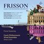 "FRISSON MUSIC FOR WOODWIND ORCHESTRA" mit Gebäudeteilen und Holzblasinstrumenten wie Saxofon in einer Collage kombiniert.