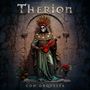 "Therion" oben, "Con Orquesta" unten. Statue mit Skelettgesicht, Blumenkranz und Geige in einer Steinwandnische., 3 CDs und 1 Blu-ray Audio