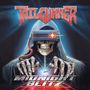 "TAILGUNNER", "MIDNIGHT BLITZ". Skelett mit Kapuze und VR-Brille, spielt auf einem futuristischen Keyboard., LP