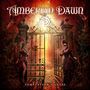 "AMBERIAN DAWN" oben, "TEMPTATION'S GATES" unten. Zwei maskierte Frauen in roten Kleidern vor einem geöffneten Tor., LP