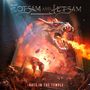Der Text zeigt: "Flotsam and Jetsam" oben, "Rats in the Temple" unten. Ein feuerspeiender Drache in einer feurigen Umgebung., 2 LPs