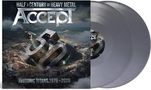 "HALF A CENTURY OF HEAVY METAL" und "TEUTONIC TITANS 1976–2026". Großes 3D-"50" in apokalyptischer Landschaft. Zwei graue Vinylplatten., 2 LPs