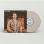 "Sam Burton", "Fairweather Friend" auf Plattencover. Mann in brauner Jacke. Vinyl-Schallplatte beige daneben., LP