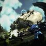 Keine sichtbaren Texte. Fantastische Landschaft mit futuristischen Figuren, die einen Hügel hinaufblicken., LP