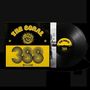 "The Coral 388 Stereo" in Gelb auf schwarzem Hintergrund, begleitet von einer Schallplatte und Sonne als Illustration., LP