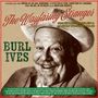 "The Wayfaring Stranger" in roter Schrift, "Burl Ives" in grün. Fröhlicher älterer Mann mit Hut. Vintage-Stil., 3 CDs