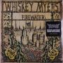 „WHISKEY MYERS“ und „FIREWATER“ in rustikalem Stil. Illustration: Destilliergerät, Pflanzen und gelbe Rosen., 2 LPs
