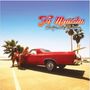 Text: "Fu Manchu, California Crossing". Ein rotes Auto mit Surfbrett am Strand, Palmen im Hintergrund., LP