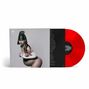 Das Bild zeigt eine rote Vinyl-Schallplatte mit einem Coverfoto einer Frau mit Helm; stilisierte Kunst., LP