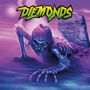 „Diemonds“, „Never Wanna Die“. Illustration eines kriechenden Skeletts vor einem Grabstein in lila-blauen Farbtönen., CD