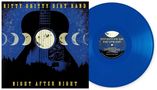 "NITTY GRITTY DIRT BAND, NIGHT AFTER NIGHT". Eine blaue Schallplatte mit Gitarrensilhouette und Mondphasen., LP
