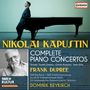 "NIKOLAI KAPUSTIN: COMPLETE PIANO CONCERTOS. Frank Dupree, Dominik Beykirch. Ein Mann lehnt an einem Flügel.", 4 CDs