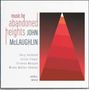 "music for abandoned heights JOHN McLAUGHLIN" steht zentral. Eine rot-schwarze Pyramidenform im Hintergrund., LP