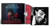 Cover mit den Worten "Andrea Bocelli", "30th Anniversary", "Romanza". Zeigt einen Mann im roten Hemd, schwarzer Hintergrund., CD