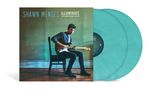 "SHAWN MENDES ILLUMINATE 10TH ANNIVERSARY EDITION" auf einem Bild mit einem Mann, der Gitarre spielt. Zwei türkisfarbene Schallplatten., 2 LPs