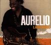 Text: Aurelio, Laru Beya. Ein Mann lacht, hält eine Gitarre, Hintergrund in Beige und Orange., CD