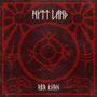 Oben steht "NYTT LAND", unten "ABA KHAN". Rote Symbole, Kreis in der Mitte, Sonnenformen und Tierumrisse auf dunklem Hintergrund., LP